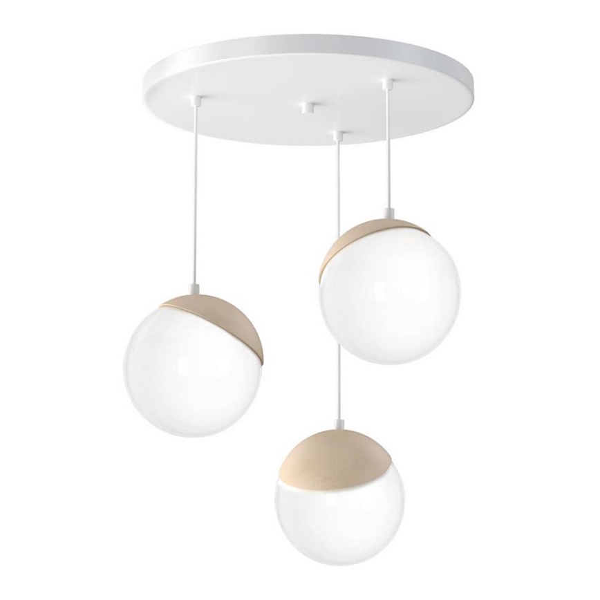 Lámpara colgante SFERA WOOD 3xE14/40W/230V blanca