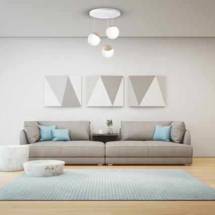 Lámpara colgante SFERA WOOD 3xE14/40W/230V blanca