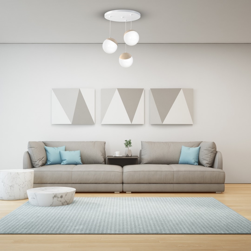 Lámpara colgante SFERA WOOD 3xE14/40W/230V blanca