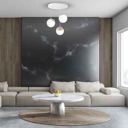 Lámpara colgante SFERA WOOD 3xE14/40W/230V blanca