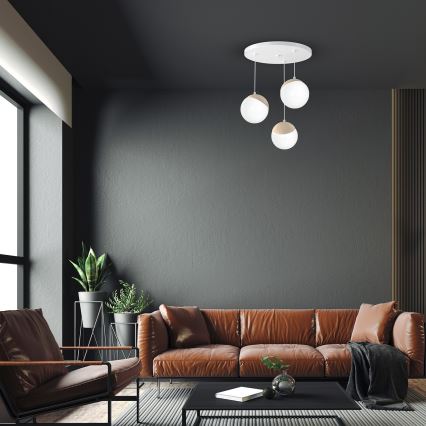 Lámpara colgante SFERA WOOD 3xE14/40W/230V blanca