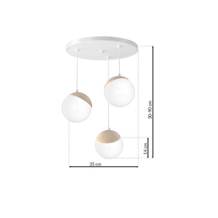 Lámpara colgante SFERA WOOD 3xE14/40W/230V blanca