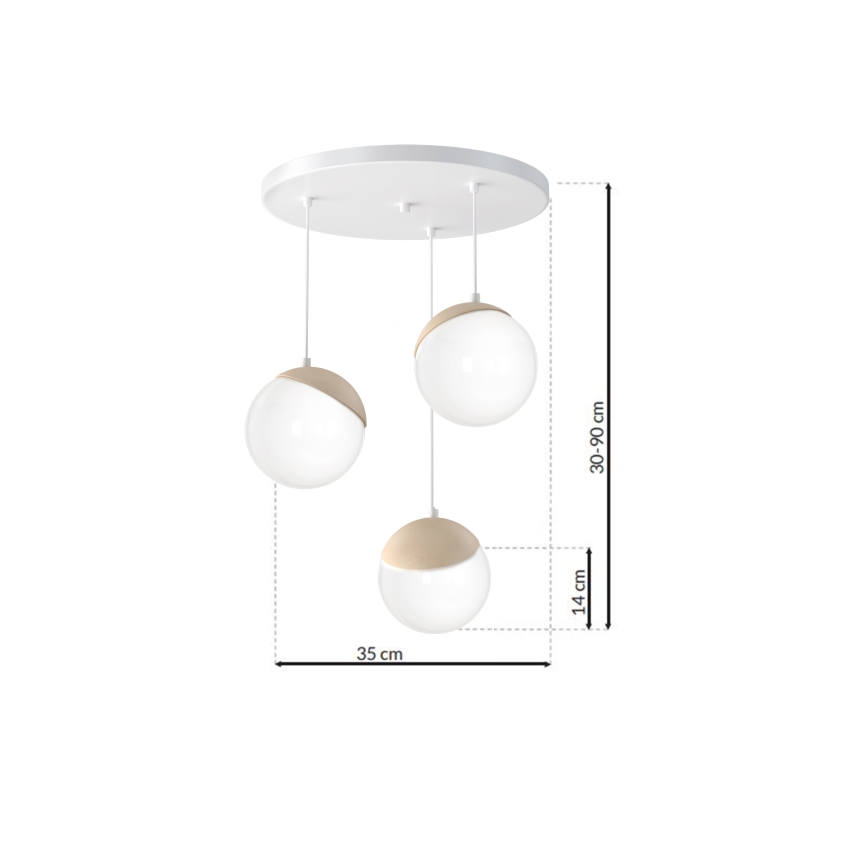 Lámpara colgante SFERA WOOD 3xE14/40W/230V blanca