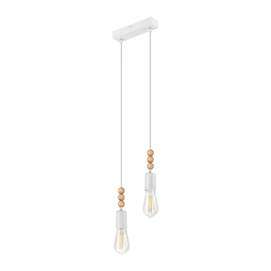 Lámpara colgante SIMON 2xE27/60W/230V blanco/haya