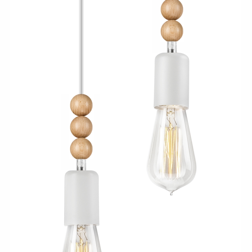 Lámpara colgante SIMON 2xE27/60W/230V blanco/haya