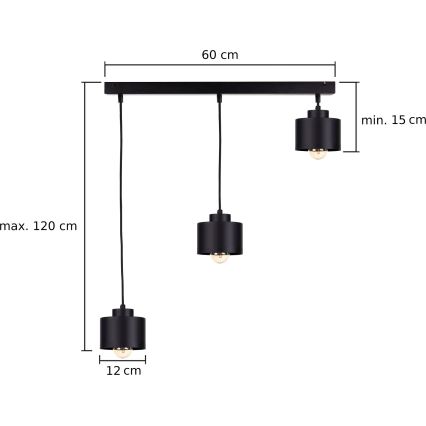 Lámpara colgante SIMPLY BLACK 3xE27/60W/230V