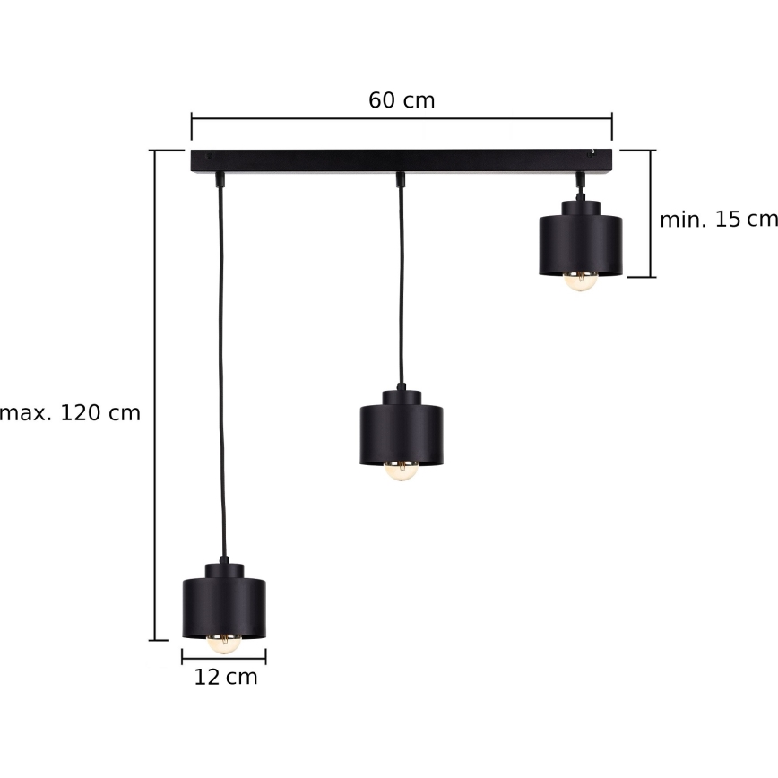 Lámpara colgante SIMPLY BLACK 3xE27/60W/230V
