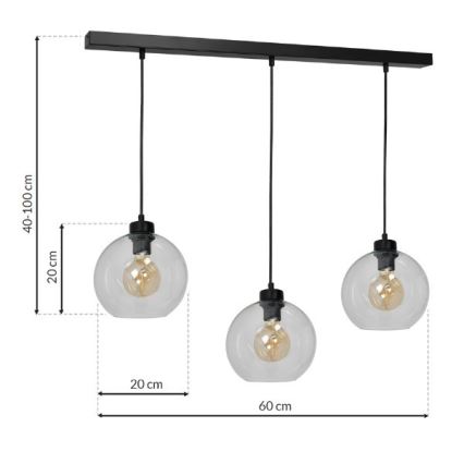 Lámpara Colgante SOFIA 3xE27/60W/230V transparente