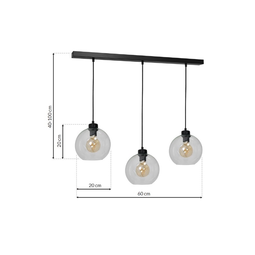 Lámpara Colgante SOFIA 3xE27/60W/230V transparente