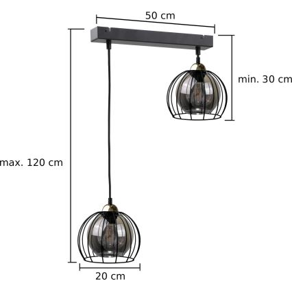 Lámpara colgante SOLO BLACK 2xE27/60W/230V negro/dorado