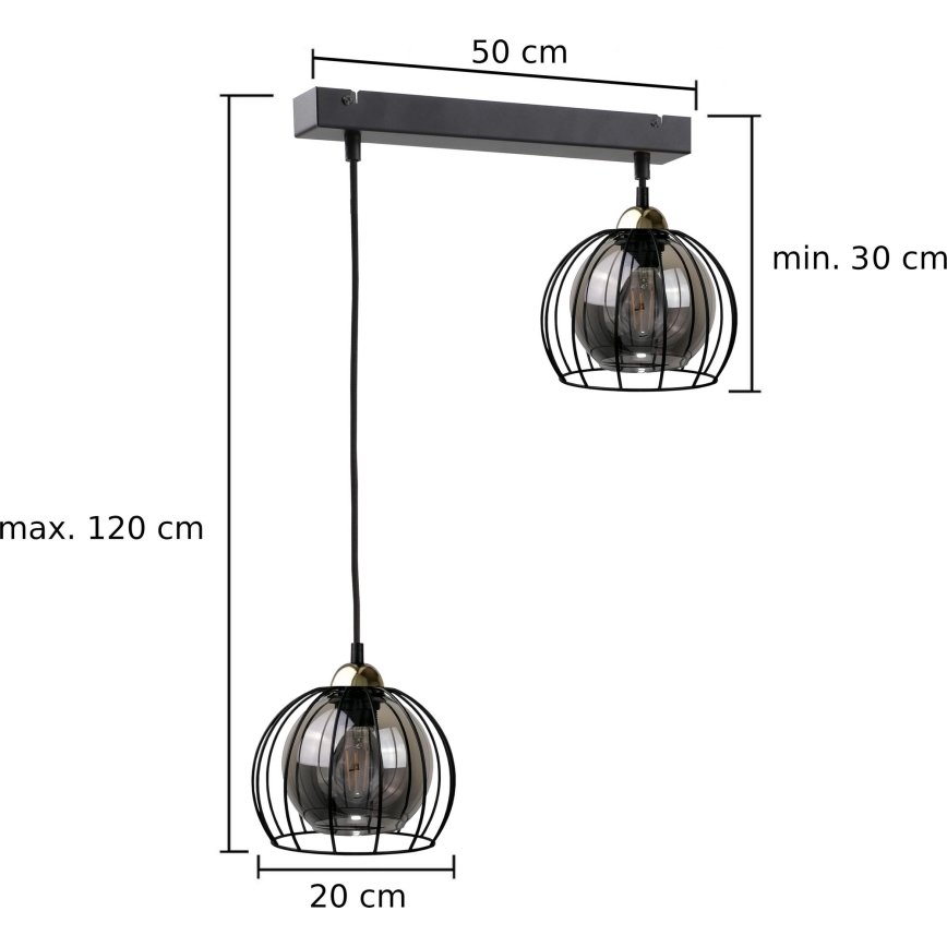 Lámpara colgante SOLO BLACK 2xE27/60W/230V negro/dorado