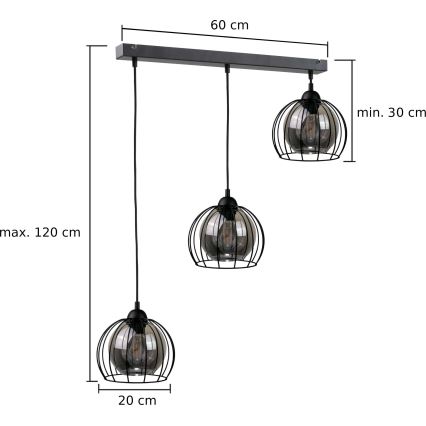 Lámpara colgante SOLO BLACK 3xE27/60W/230V