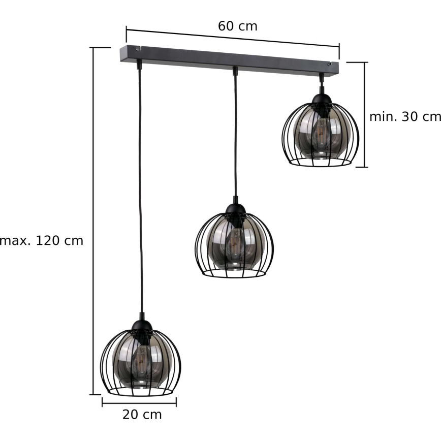 Lámpara colgante SOLO BLACK 3xE27/60W/230V