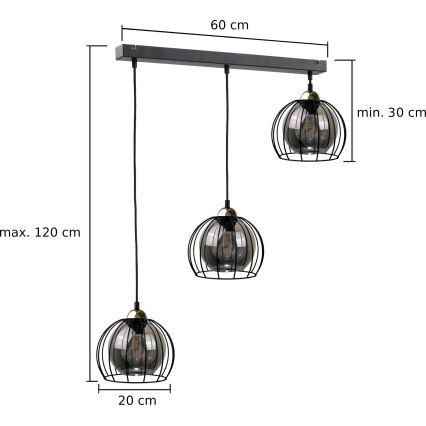 Lámpara colgante SOLO BLACK 3xE27/60W/230V negro/dorado