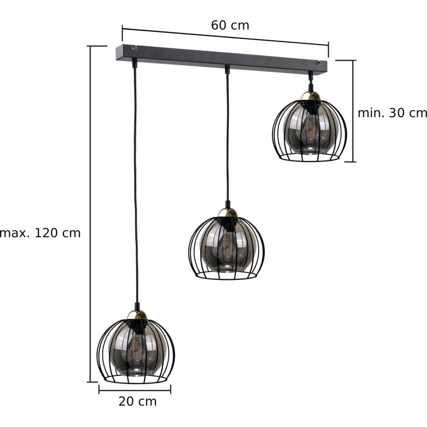 Lámpara colgante SOLO BLACK 3xE27/60W/230V negro/dorado