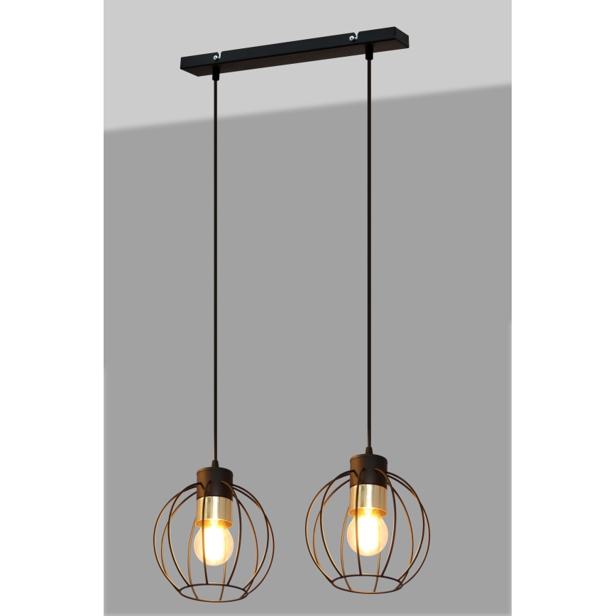 Lámpara colgante STARLIGHT 2xE27/15W/230V negro/dorado