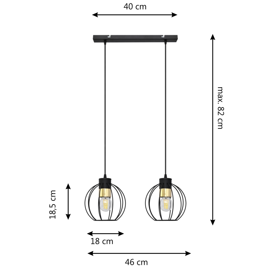 Lámpara colgante STARLIGHT 2xE27/15W/230V negro/dorado