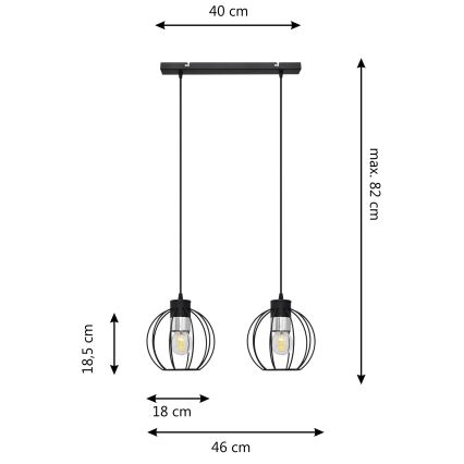 Lámpara colgante STARLIGHT 2xE27/15W/230V negro/plata