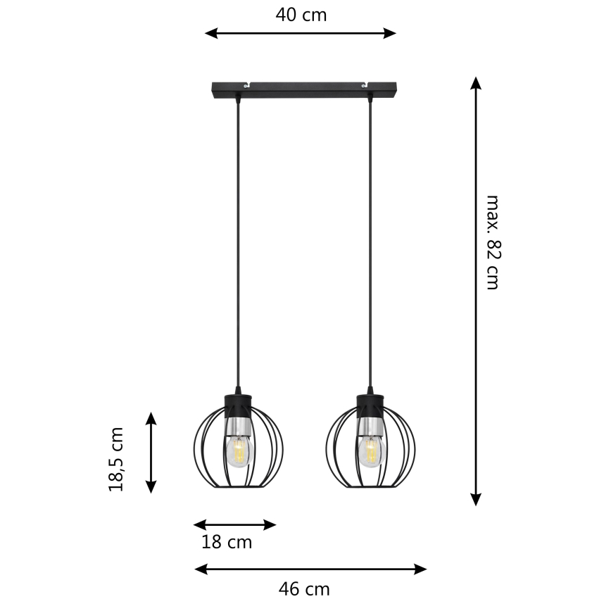 Lámpara colgante STARLIGHT 2xE27/15W/230V negro/plata