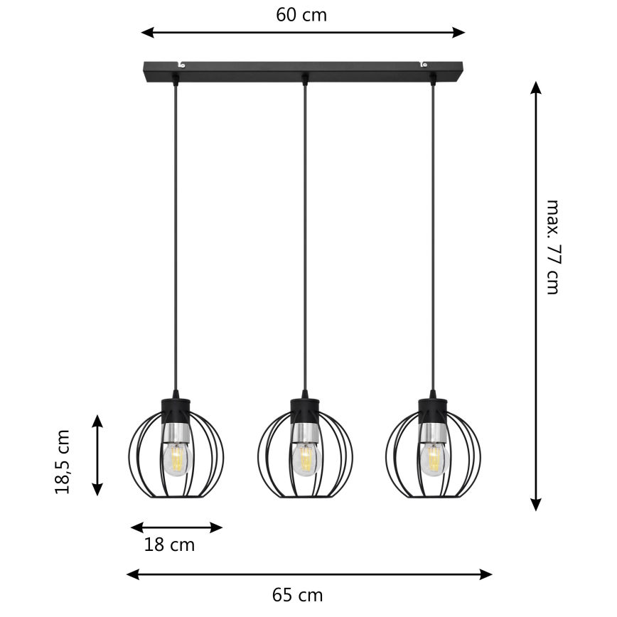 Lámpara colgante STARLIGHT 3xE27/15W/230V negro/plata