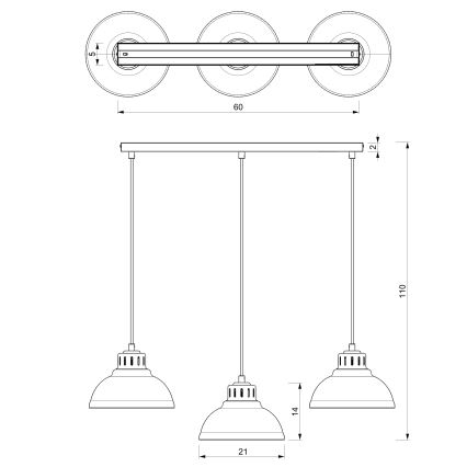 Lámpara colgante SVEN 3xE27/15W/230V gris