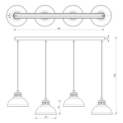 Lámpara colgante SVEN 4xE27/15W/230V latón