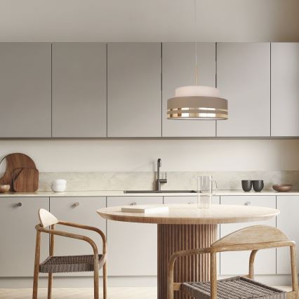 Lámpara colgante TAMI 1xE27/60W/230V diá. 40 cm beige/marrón/dorado