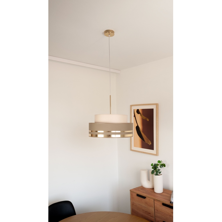 Lámpara colgante TAMI 1xE27/60W/230V diá. 40 cm beige/marrón/dorado