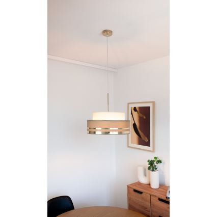 Lámpara colgante TAMI 1xE27/60W/230V diá. 40 cm beige/marrón/dorado