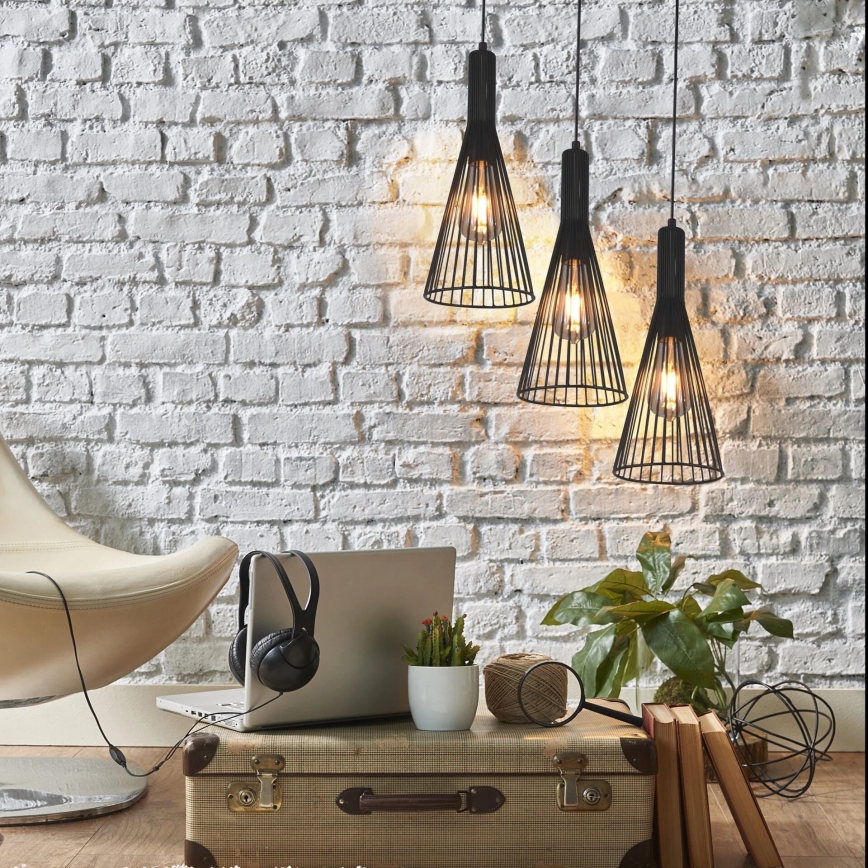 Lámpara colgante TIANA 3xE27/20W/230V negro