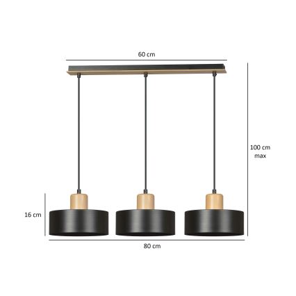 Lámpara colgante TORIN 3xE27/15W/230V negro