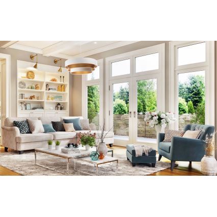 Lámpara colgante TRINITI 1xE27/60W/230V blanco/dorado
