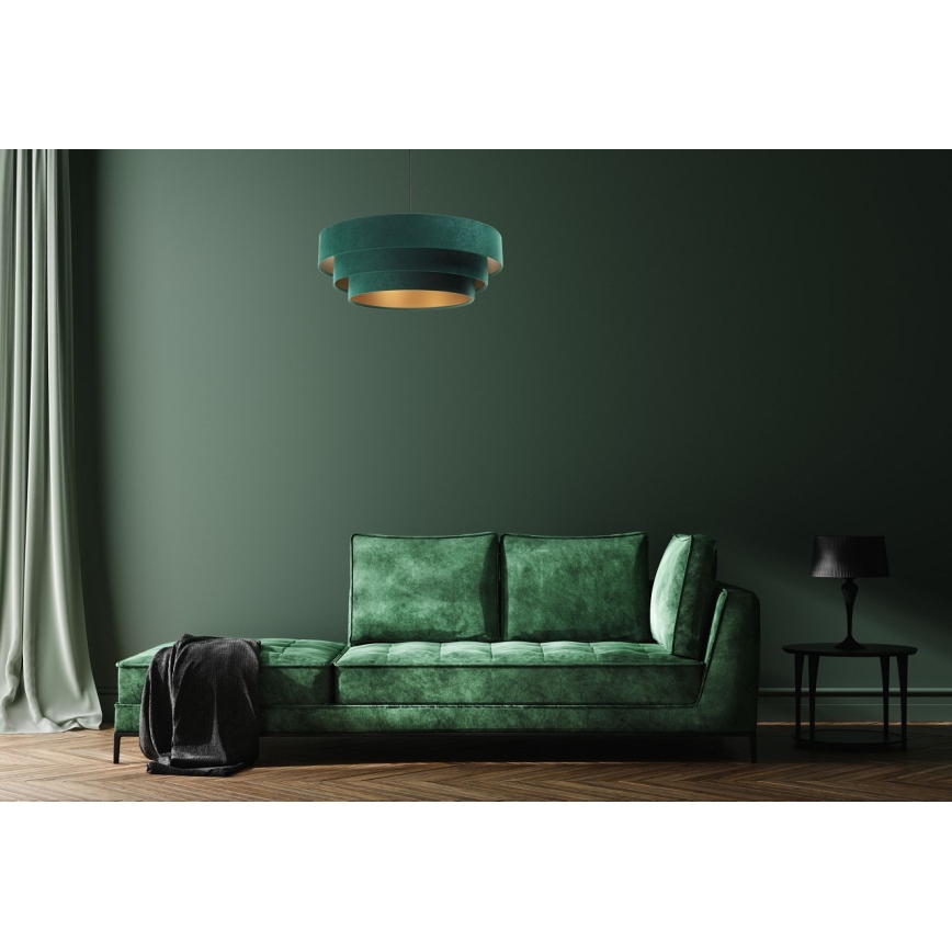 Lámpara colgante con cable TRINITI 1xE27/60W/230V verde/dorado