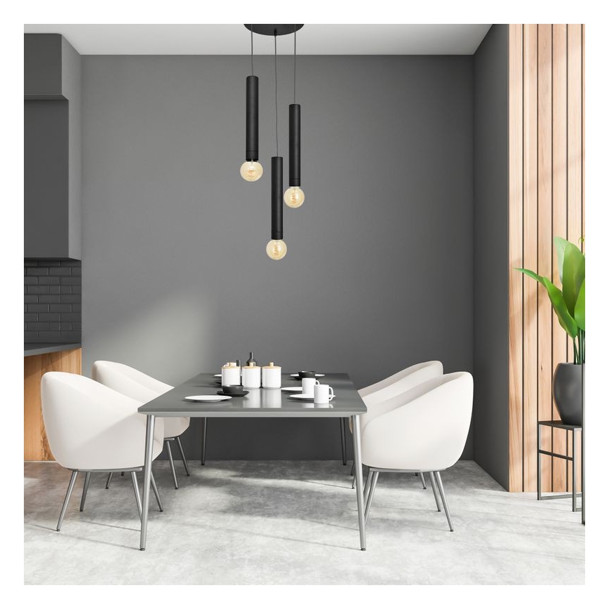 Lámpara colgante TUBA 3xE27/15W/230V negro