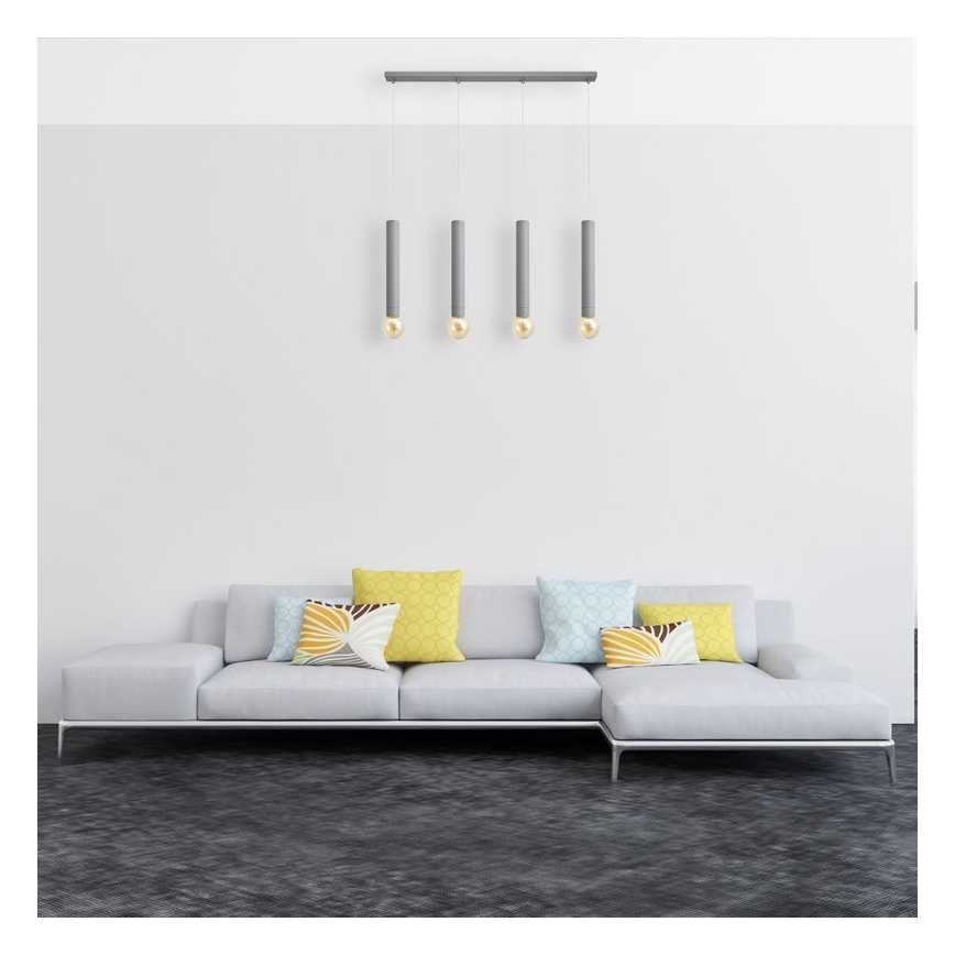Lámpara colgante TUBA 4xE27/15W/230V gris