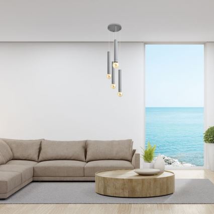 Lámpara colgante TUBA 4xE27/15W/230V gris