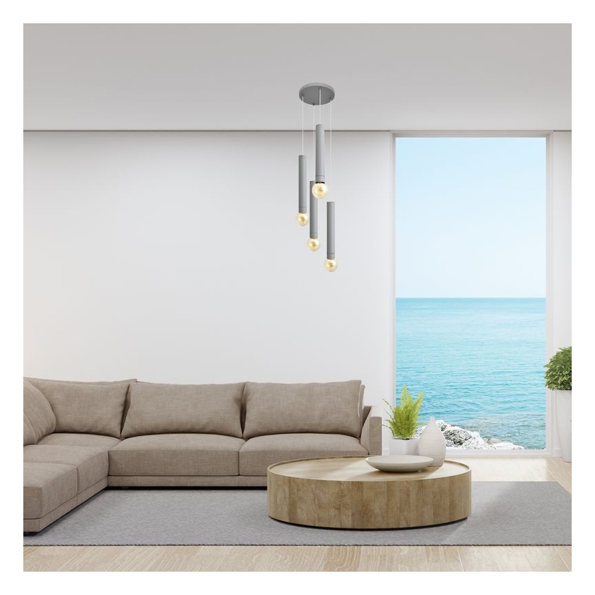 Lámpara colgante TUBA 4xE27/15W/230V gris