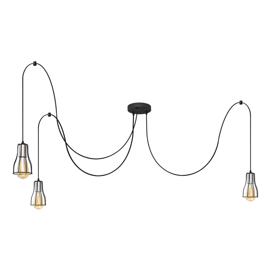 Lámpara colgante TUBE 3xE27/10W/230V araña negro/cromo brillante