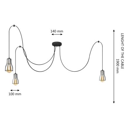 Lámpara colgante TUBE 3xE27/10W/230V araña negro/cromo brillante