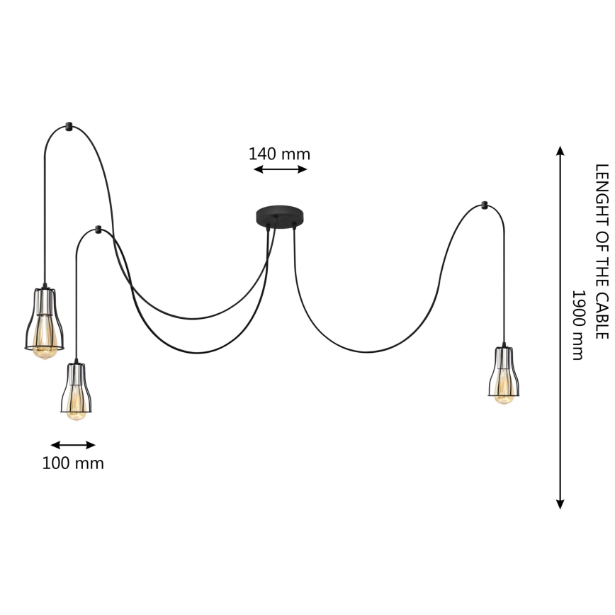 Lámpara colgante TUBE 3xE27/10W/230V araña negro/cromo brillante