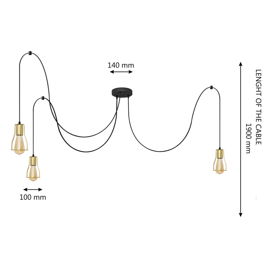 Lámpara colgante TUBE 3xE27/10W/230V araña negro/dorado