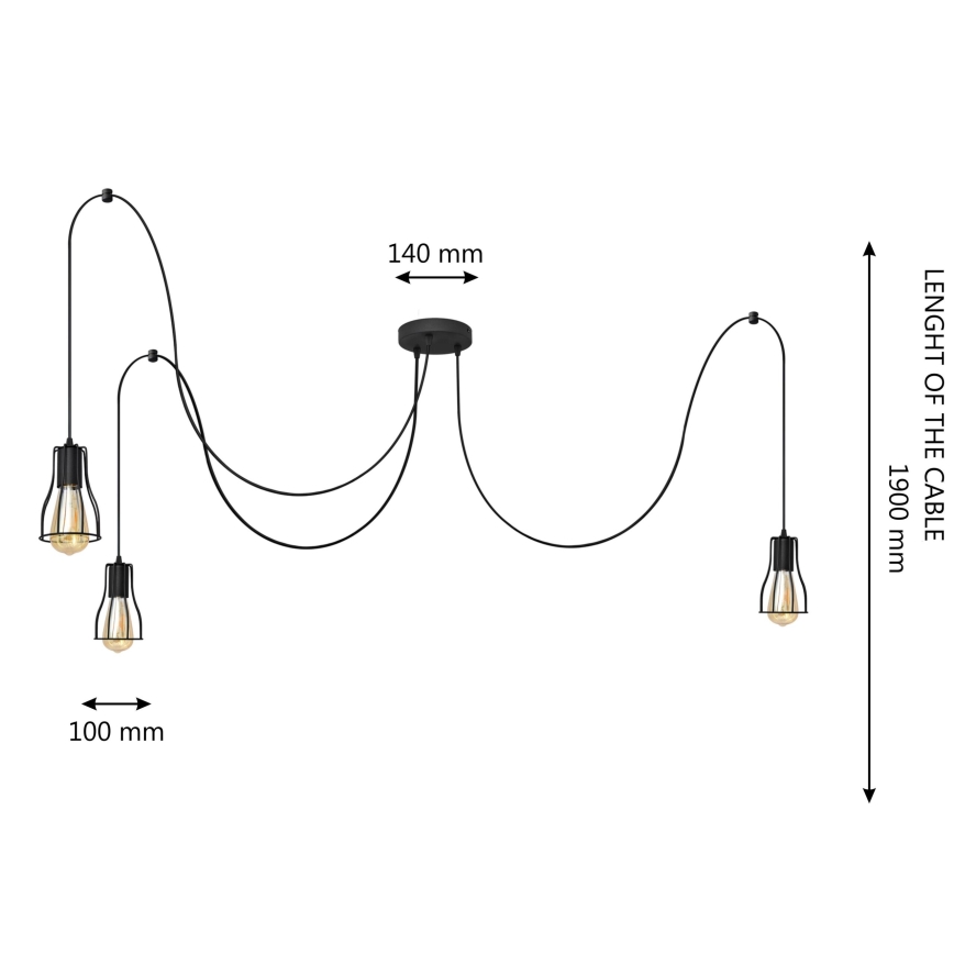 Lámpara colgante TUBE 3xE27/15W/230V araña negro