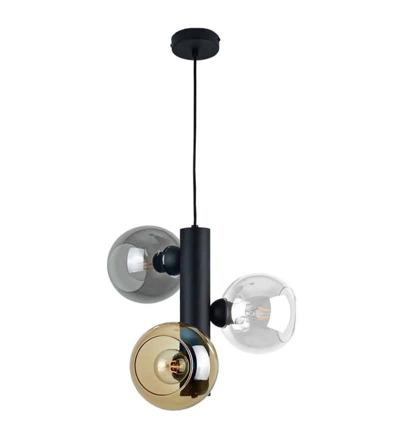 Lámpara colgante TUBE 3xE27/60W/230V negro/beige ahumado/transparente