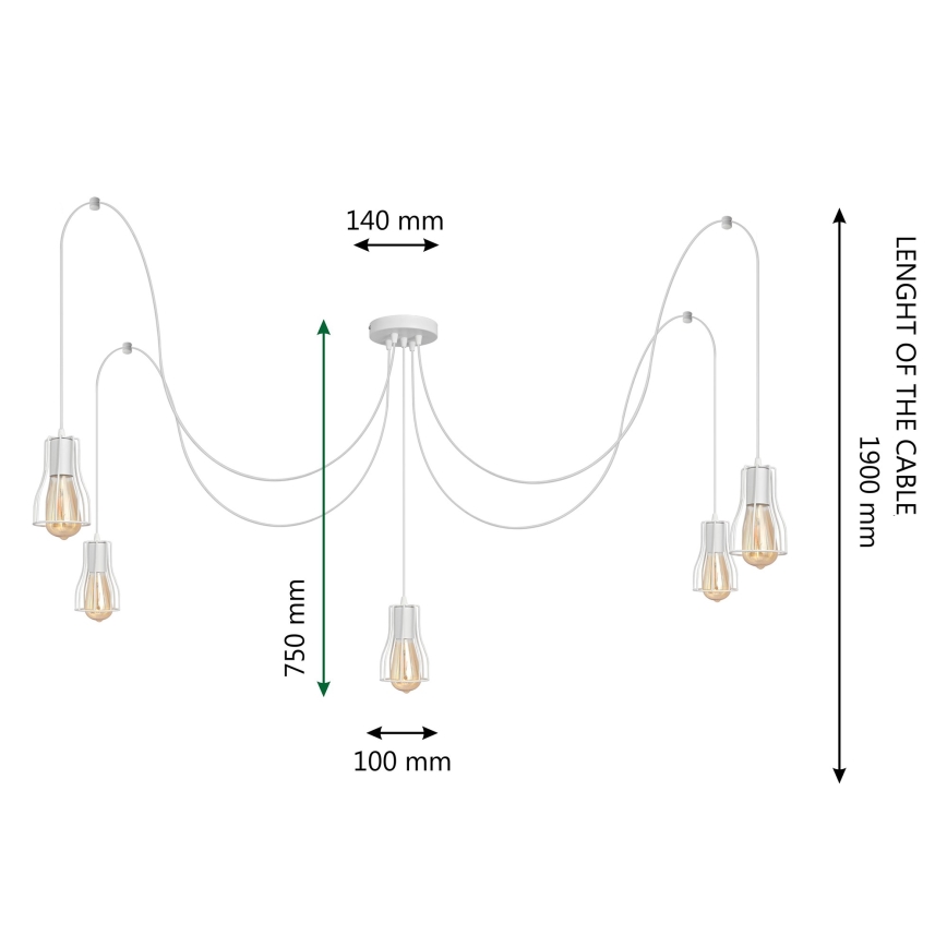 Lámpara colgante TUBE 5xE27/15W/230V araña blanco