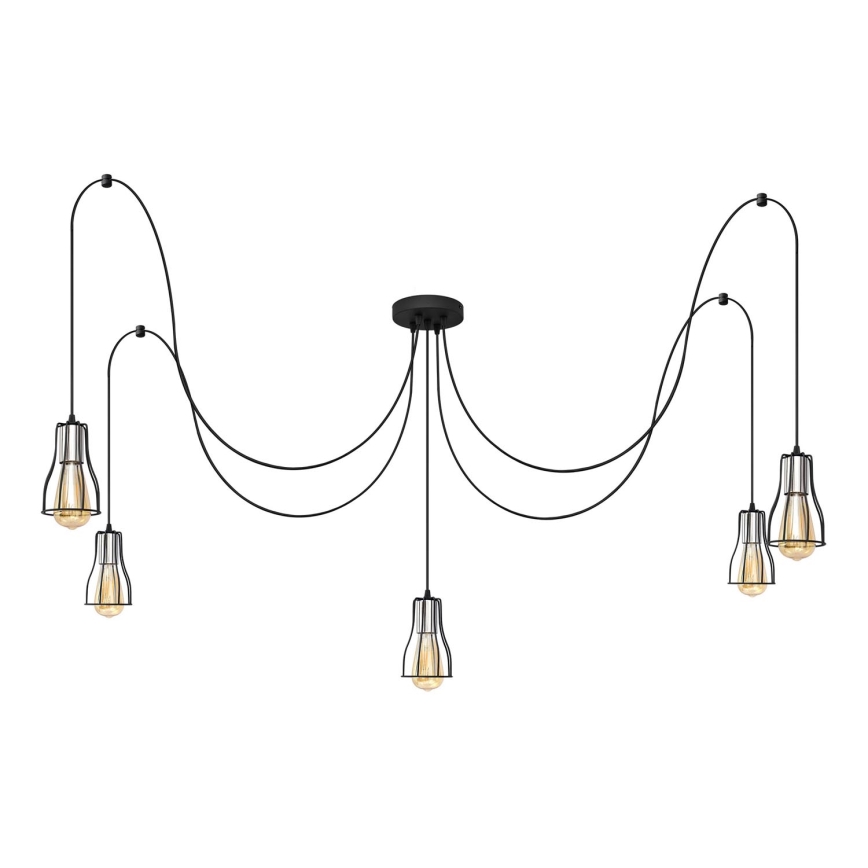 Lámpara colgante TUBE 5xE27/15W/230V araña negro/cromo brillante