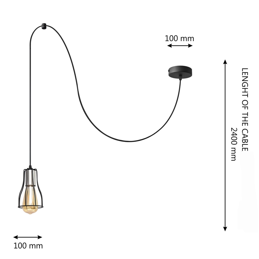 Lámpara colgante TUBE LONG 1xE27/15W/230V negro/cromo brillante
