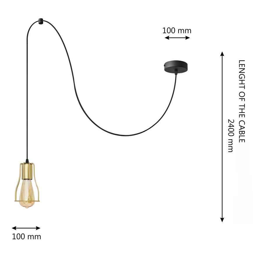 Lámpara colgante TUBE LONG 1xE27/15W/230V negro/dorado