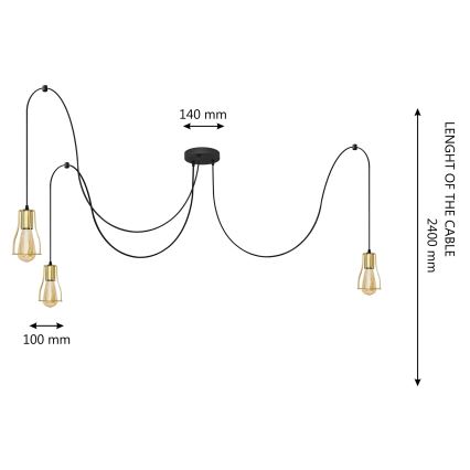 Lámpara colgante TUBE LONG 3xE27/10W/230V negro/dorado