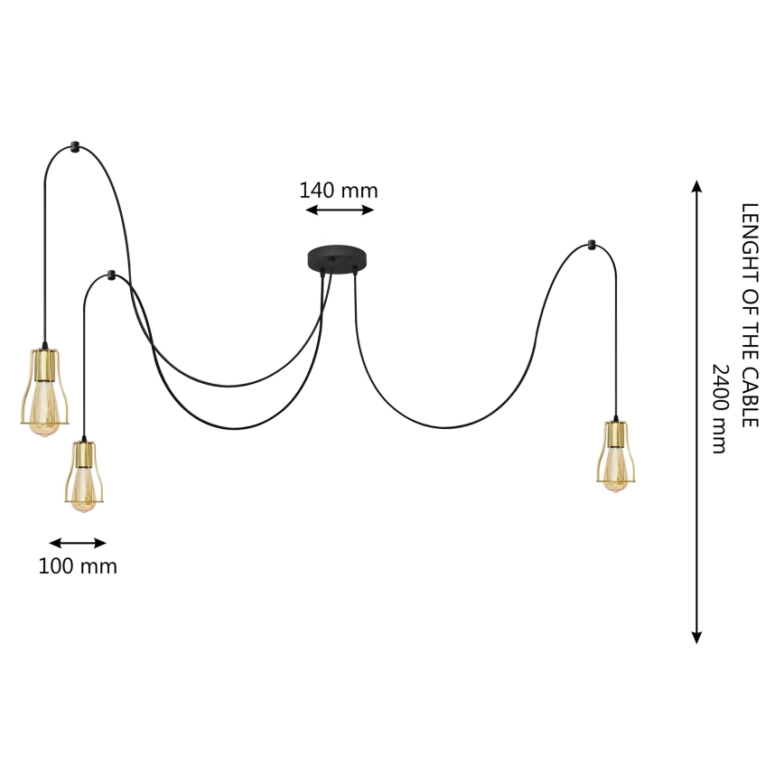 Lámpara colgante TUBE LONG 3xE27/10W/230V negro/dorado
