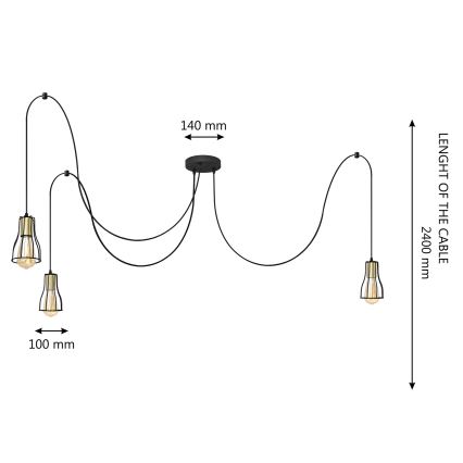 Lámpara colgante TUBE LONG 3xE27/15W/230V negro/dorado